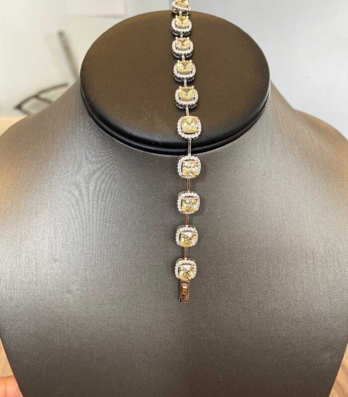 Sterling Silver Square Canary CZ Border Tennis Bracelet