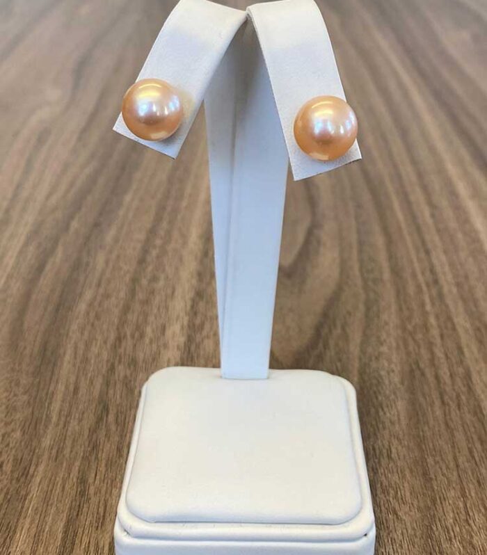 Sterling Silver 11-12mm Peach Ming Pearl Stud Earrings