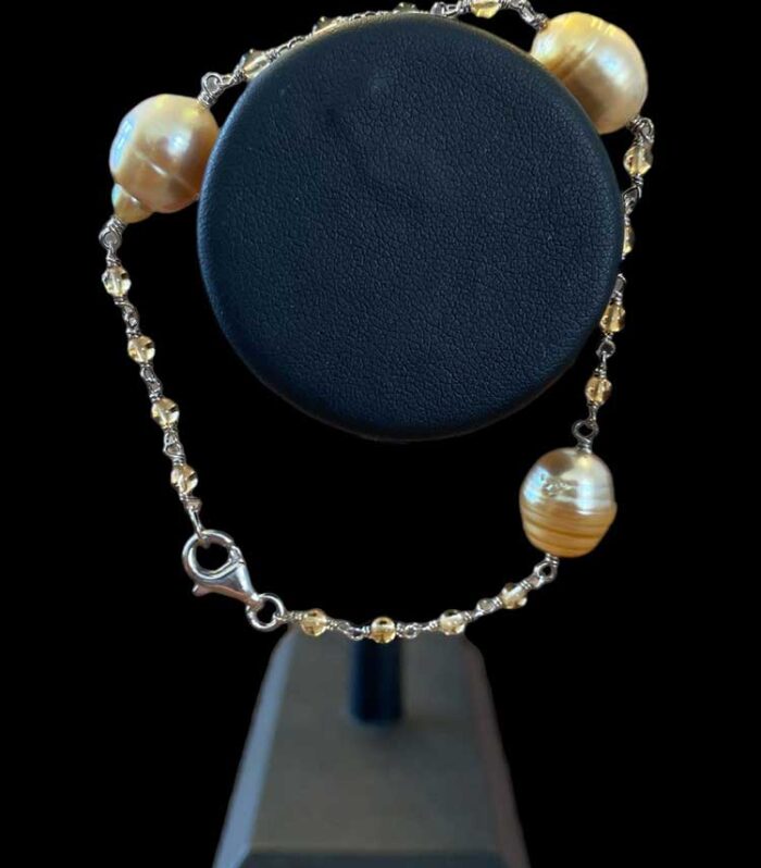 Silver Golden Sea Pearl with Genuine Citrine Bracelet