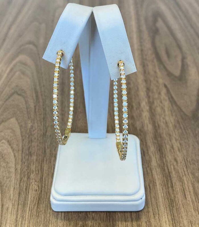 Sterling Silver Yellow X-Large Inside-Out White CZ Hoops