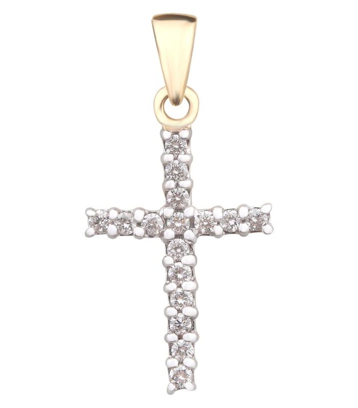 14KT Yel .20cttw Dia Cross Pend