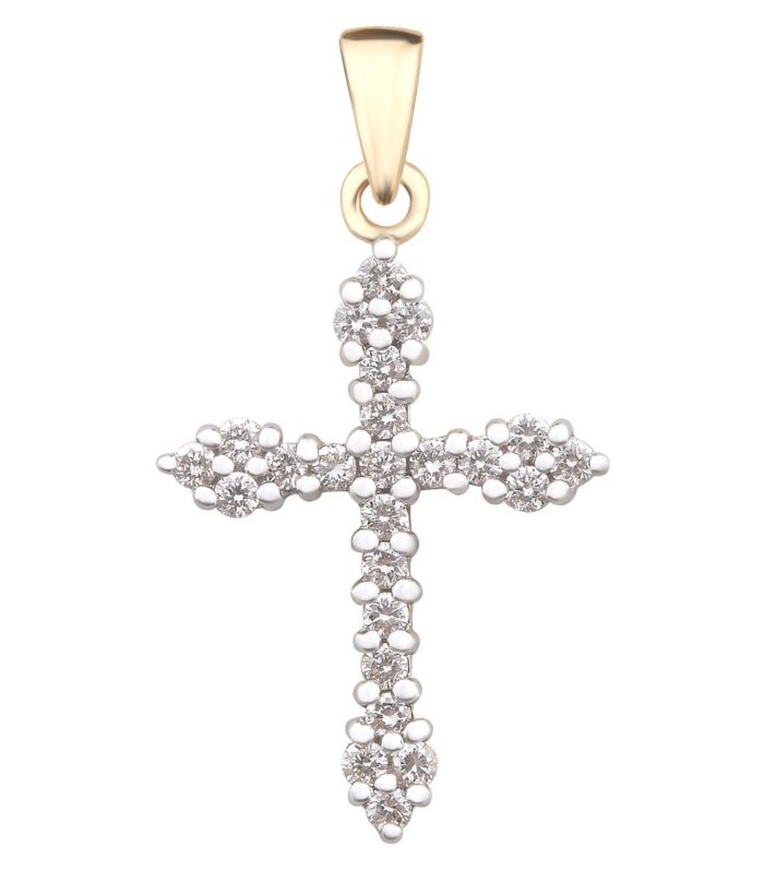14KT Yel .25cttw Dia Cross Pend