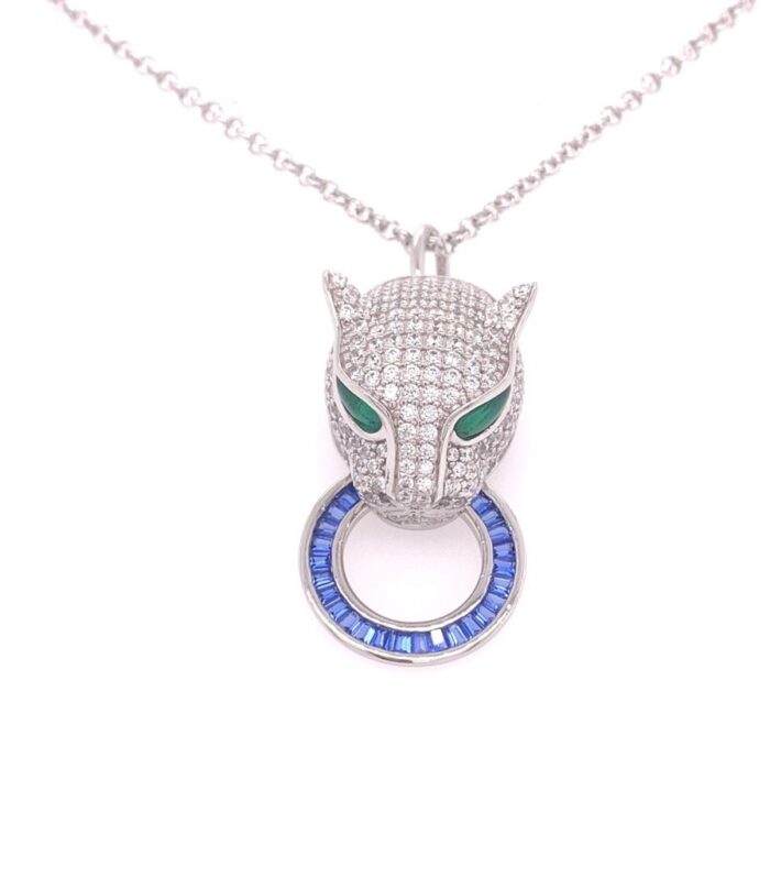 Panther w/Blue CZ Acct in Mouth Pend