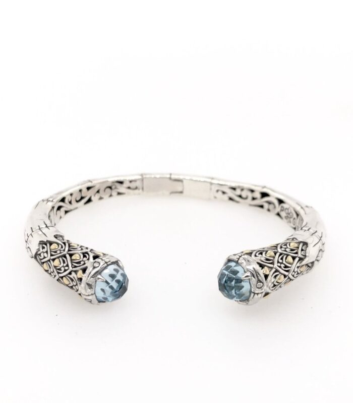 18KT Blue Topaz w/ Bamboo Cuff