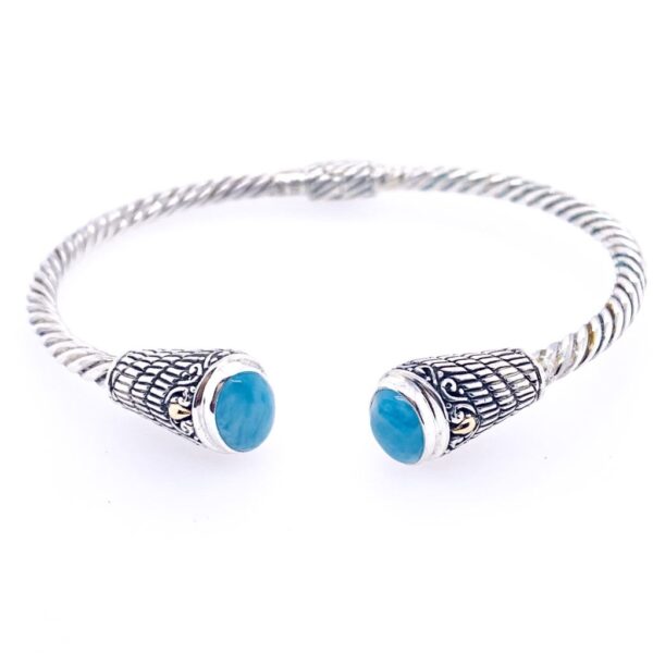 SS/18KT Sm Oval Larimar Thin Bali Bng