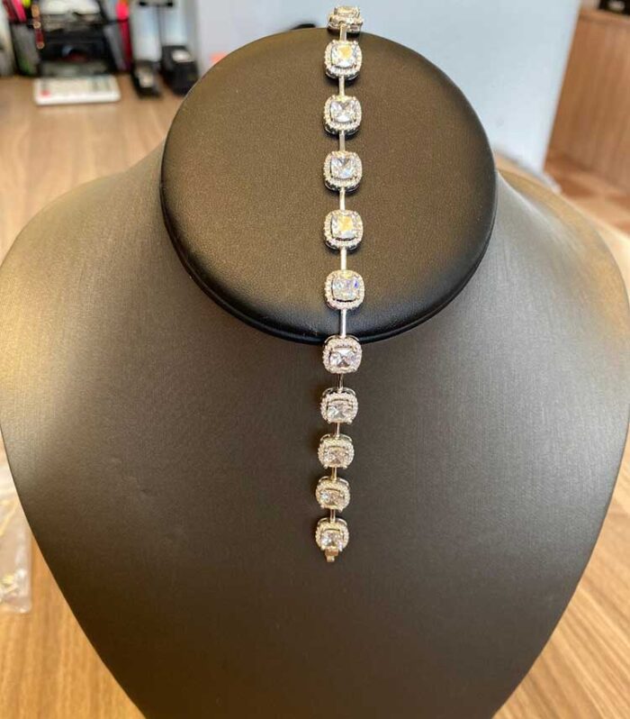 Sterling Silver Square CZ Border Tennis Bracelet