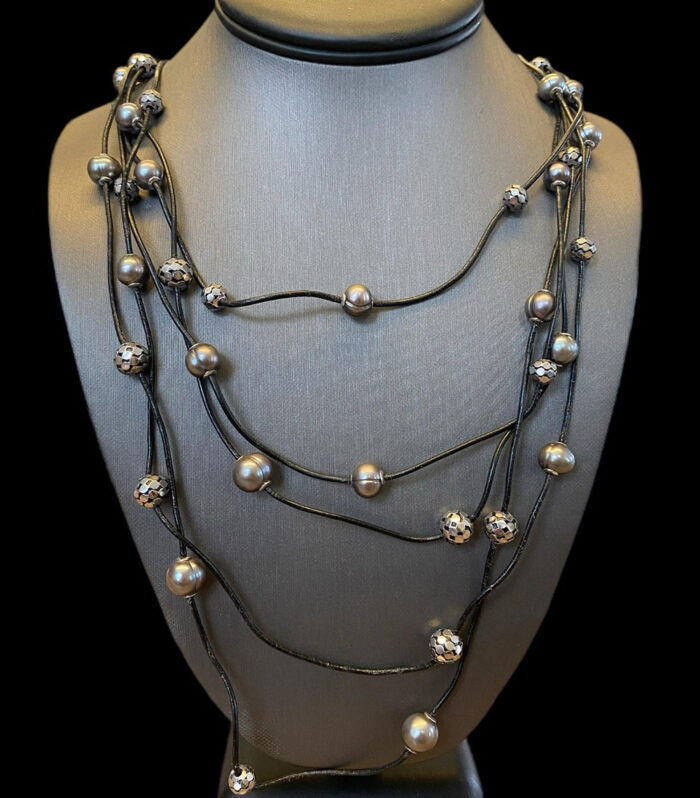 Sterling Silver Stainless Steel Pea FWP Layer Necklace