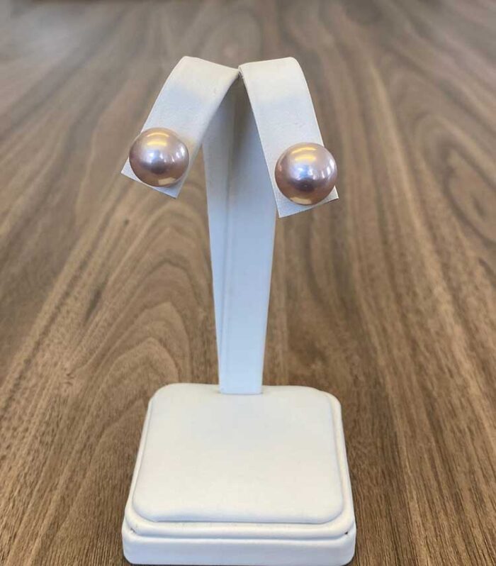 Sterling Silver 11-12mm Purple Ming Pearl Stud Earrings