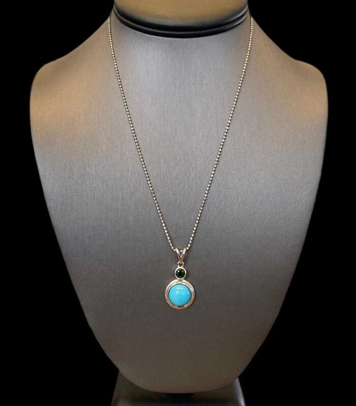 Sterling Silver 12mm Sleeping Beauty Turquoise 4ct & Green Topaz