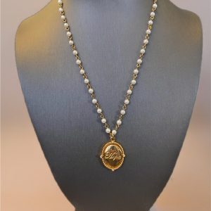 Stainless Steel Yellow Shell Pearl Necklace with Hope Medallion 18’’-20’’ Adjustable