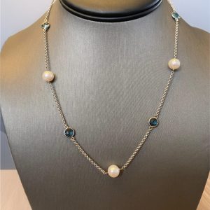 Sterling Silver FWP & London Blue Topaz Station Necklace