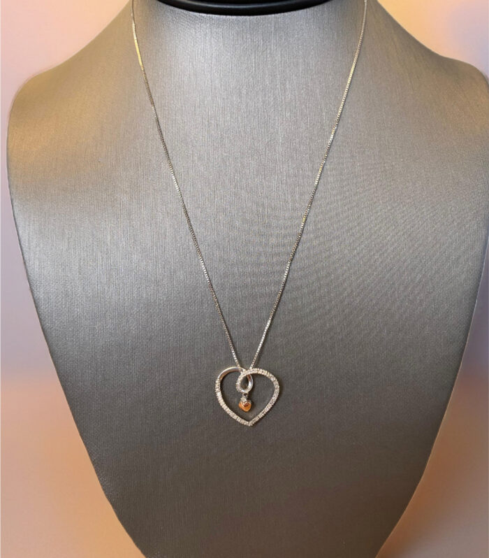 Sterling Silver 0.16ct Diamond Floating Heart with Pink I am Loved Dangle Pendant