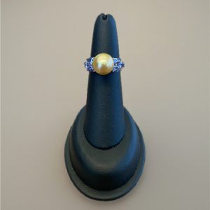 11mm Sterling Silver Golden Pearl & Tanzanite Ring