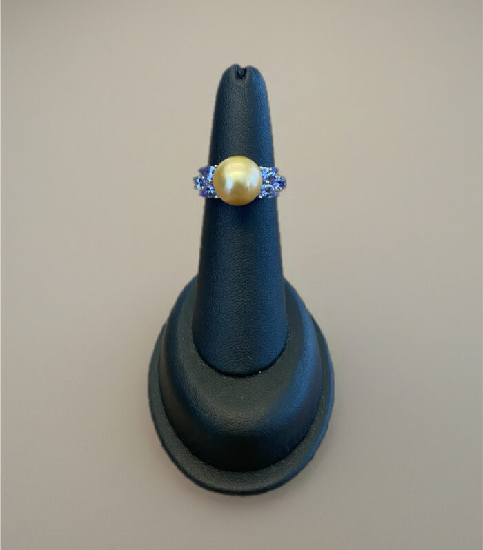 11mm Sterling Silver Golden Pearl & Tanzanite Ring