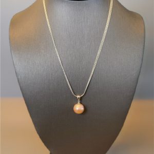 Sterling Silver Triple Chain with Pink FWP Pendant