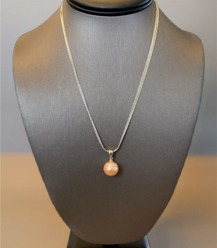 Sterling Silver Triple Chain with Pink FWP Pendant