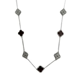 Sterling Silver White/Yellow Clover Coral & CZ 36'' Necklace