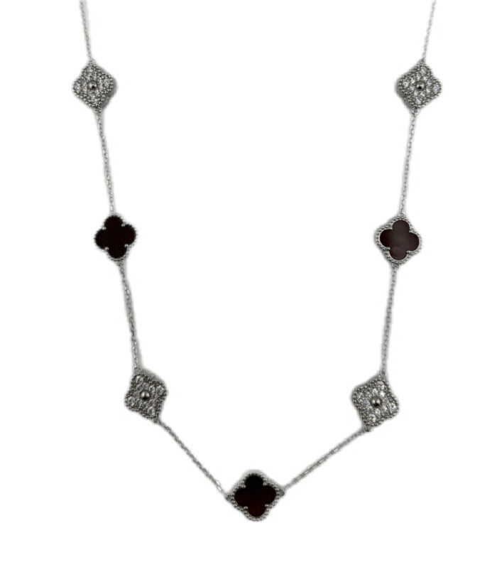 Sterling Silver White/Yellow Clover Coral & CZ 36'' Necklace