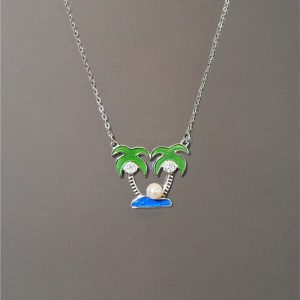 Sterling Silver Two Palm Tree Oasis Necklace