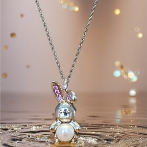 Sterling Silver FWP Belly with Created Pink Sapphire Bunny Pendant