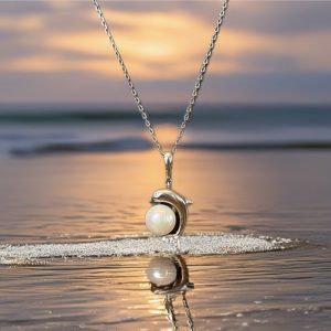 Sterling Silver Jumping Dolphin on FWP with CZ Pendant