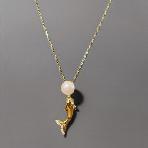 Sterling Silver Yellow Dolphin Pushing FWP Ball with CZ Pendant