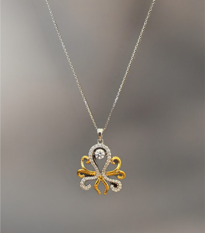 Sterling Silver White/Yellow GIM Octopus Pendant
