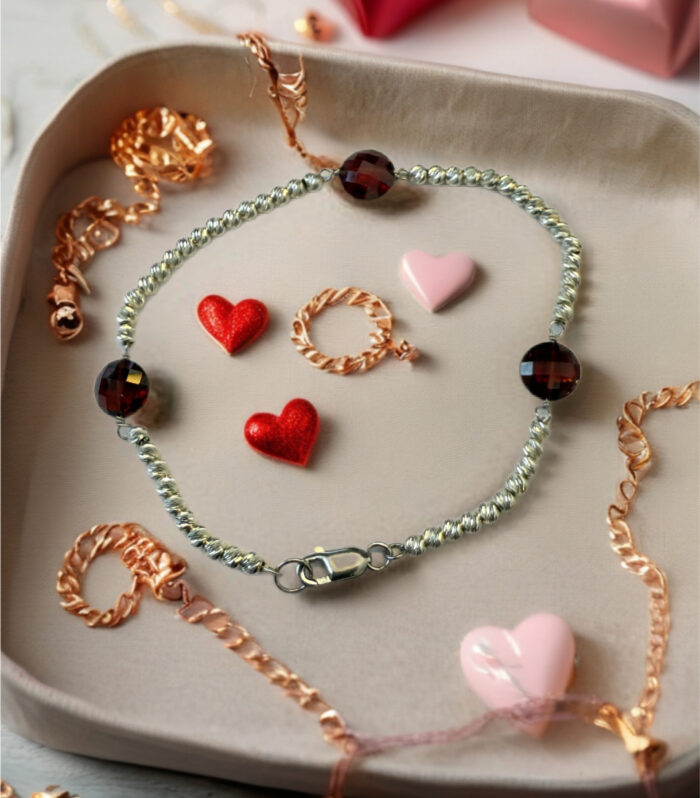 Sterling Silver 8mm Garnet Brillance Bead Bracelet