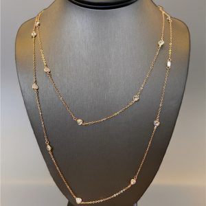 Sterling Silver Heart CZ Station Pink Necklace