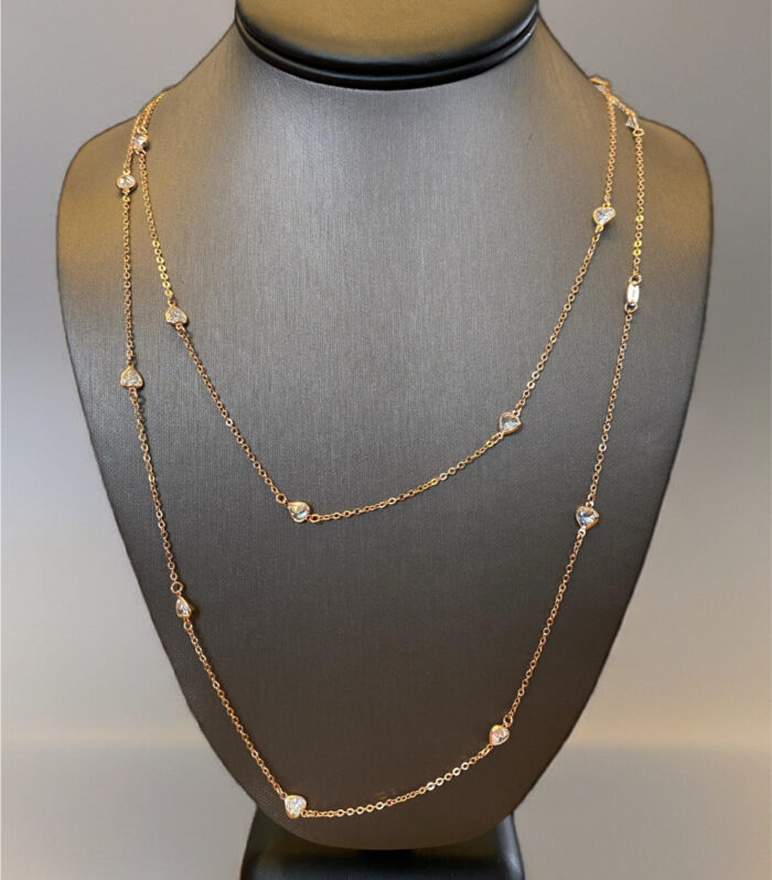 Sterling Silver Heart CZ Station Pink Necklace