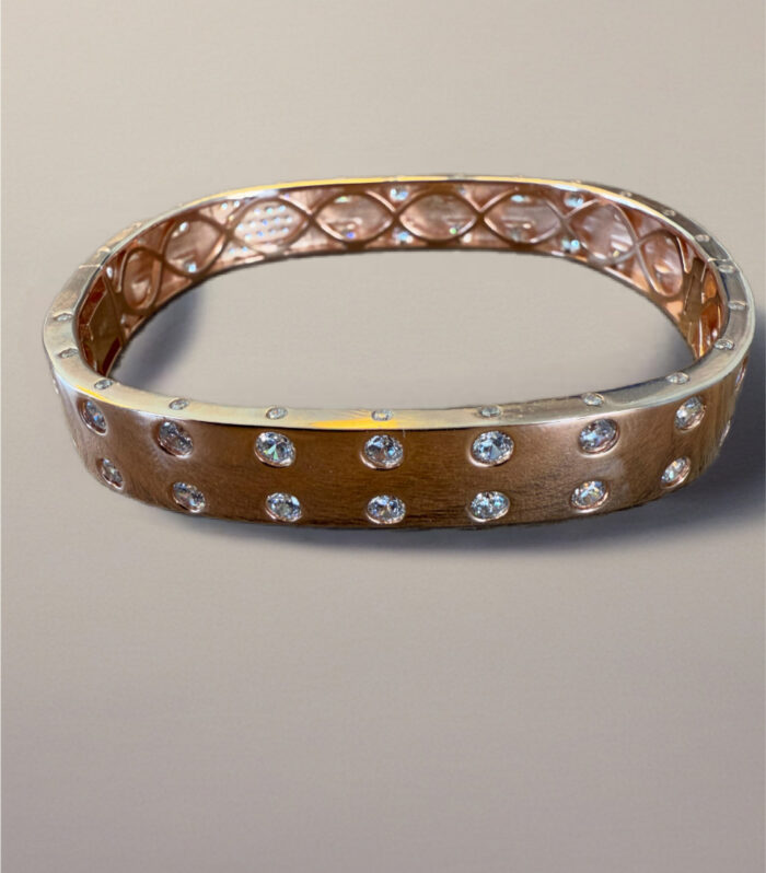 Sterling Silver Medium Pink Fancy Bezel Bangle