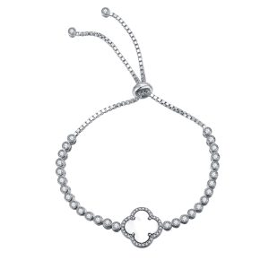 Sterling Silver White/Yellow Clover Mother of Pearl Adjustable Bracelet