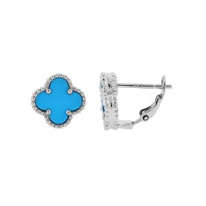 Sterling Silver White/Yellow Clover Turquoise Studs Earrings