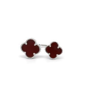 Sterling Silver White/Yellow Double Clover Coral Ring