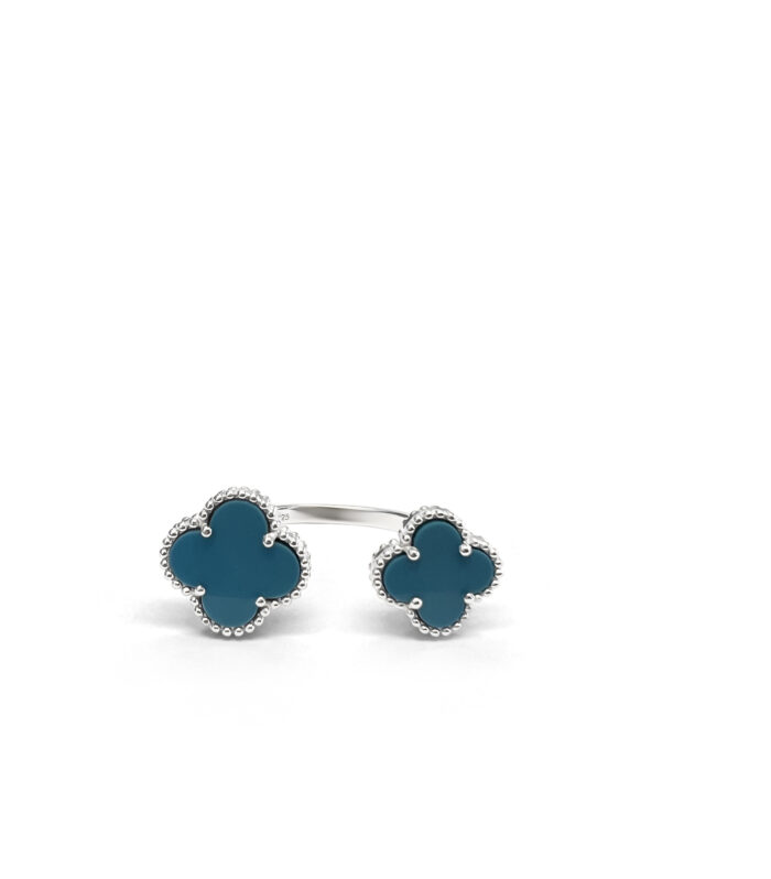 Sterling Silver Double Clover Turquoise Ring