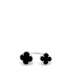 Sterling Silver Double Clover Onyx Ring
