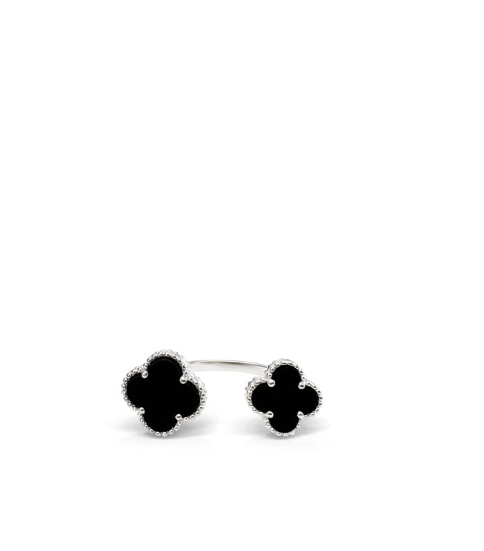 Sterling Silver Double Clover Onyx Ring