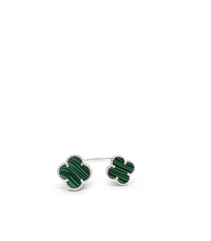 Sterling Silver Double Clover Malachite Ring