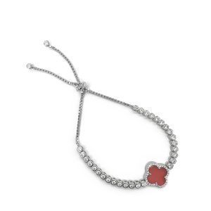 Sterling Silver White/Yellow Clover Coral Adjustable Bracelet
