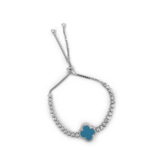 Sterling Silver White/Yellow Clover Turquoise Adjustable Bracelet