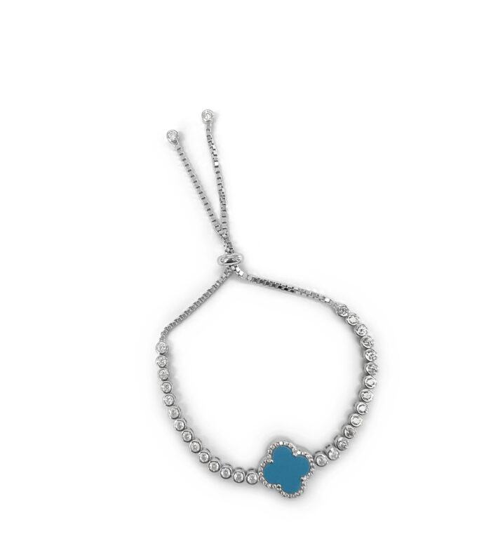 Sterling Silver White/Yellow Clover Turquoise Adjustable Bracelet