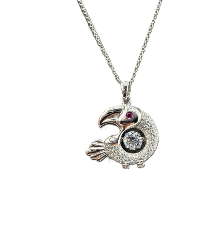 Sterling Silver GIM Amazon Parrot with Red Eye Pendant