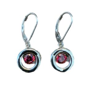 Sterling Silver Rhodium Pol Circle Red Gems in Motion Earrings