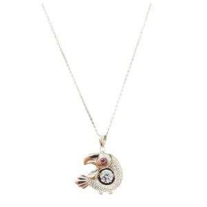 Sterling Silver GIM Amazon Parrot with Red Eye Pendant