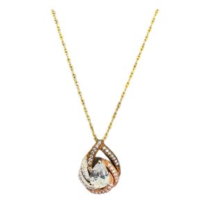 Sterling Silver Cz Pear Tricolor Dancing Pendant