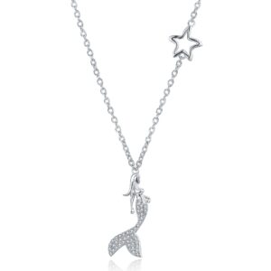 Mermaid & Mini Star White CZ Charm Necklace