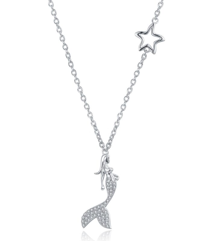 Mermaid & Mini Star White CZ Charm Necklace