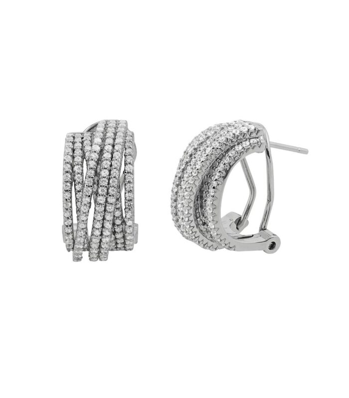 Multi Row White CZ Interlocking Leverback Earrings