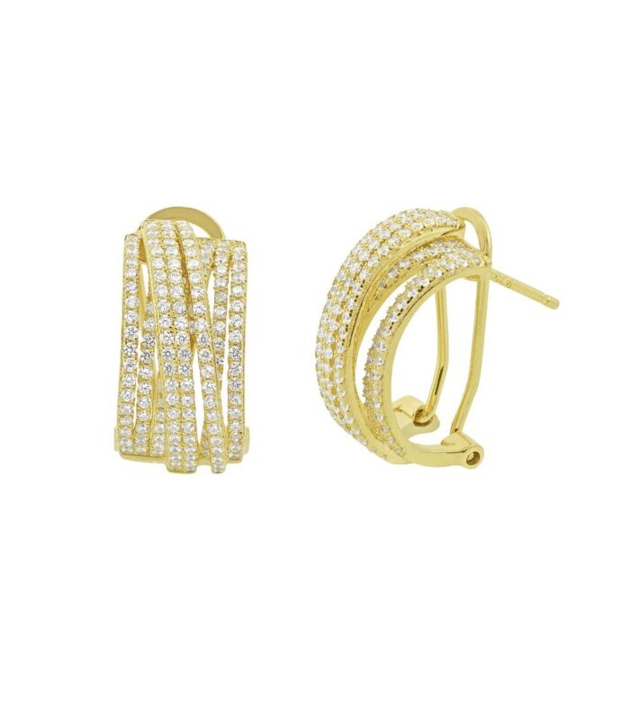 Multi Row White CZ Interlocking Leverback Earrings