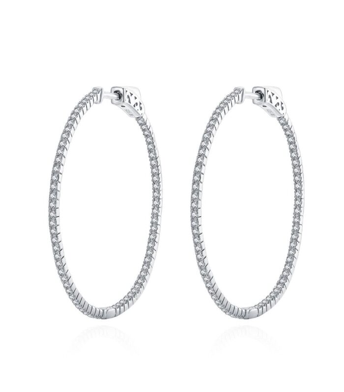 White CZ Large Narrow Inside-Out Hoop Earrings